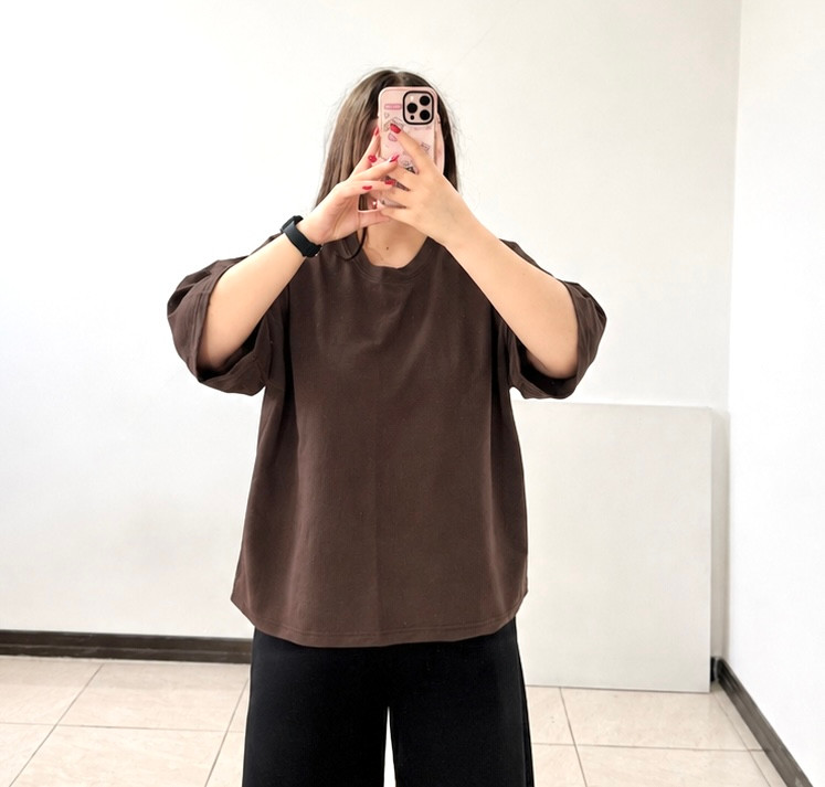 تیشرت باکسی مچینست قهوه ای🤎